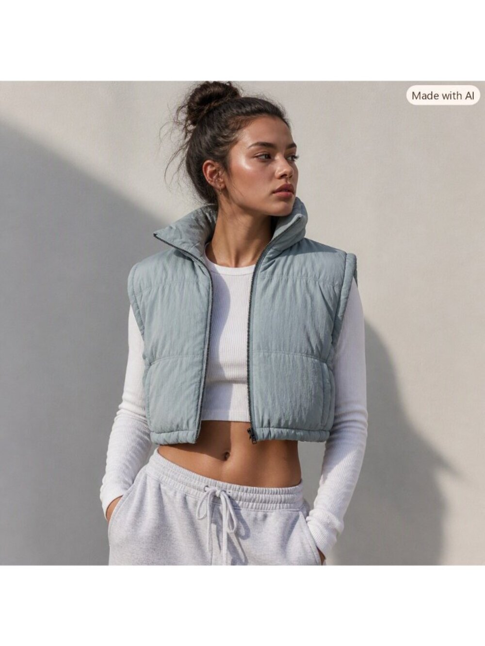 NWT Thread & Supply Blue Mist Cropped Quilted Puffer Vest L Lightweight Gorpcore